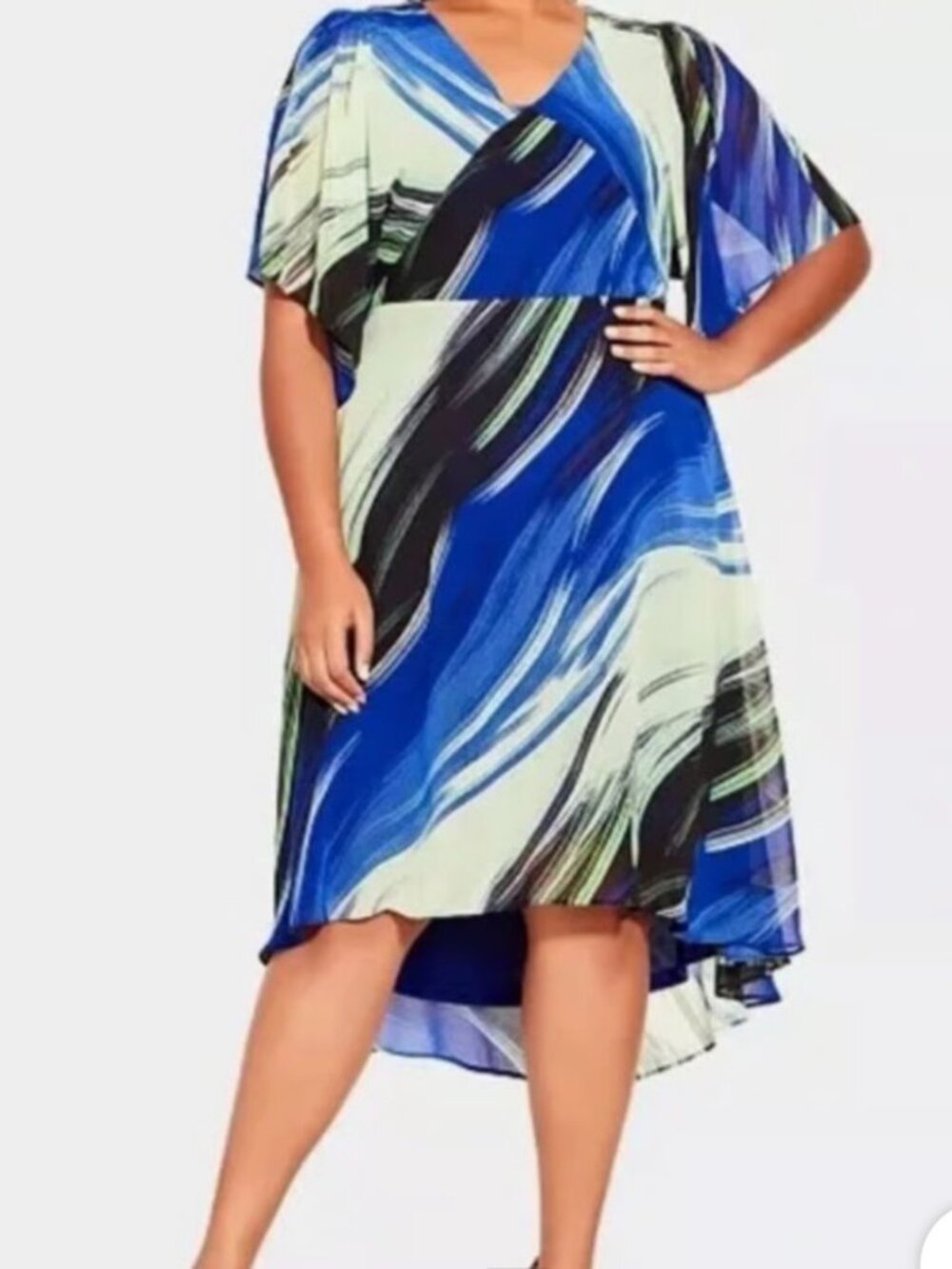 City Chic Irene High-Low Dress “Citrus Wave” NWT 🌊🍋 Size M/16